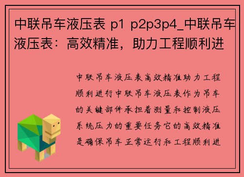 中联吊车液压表 p1 p2p3p4_中联吊车液压表：高效精准，助力工程顺利进行